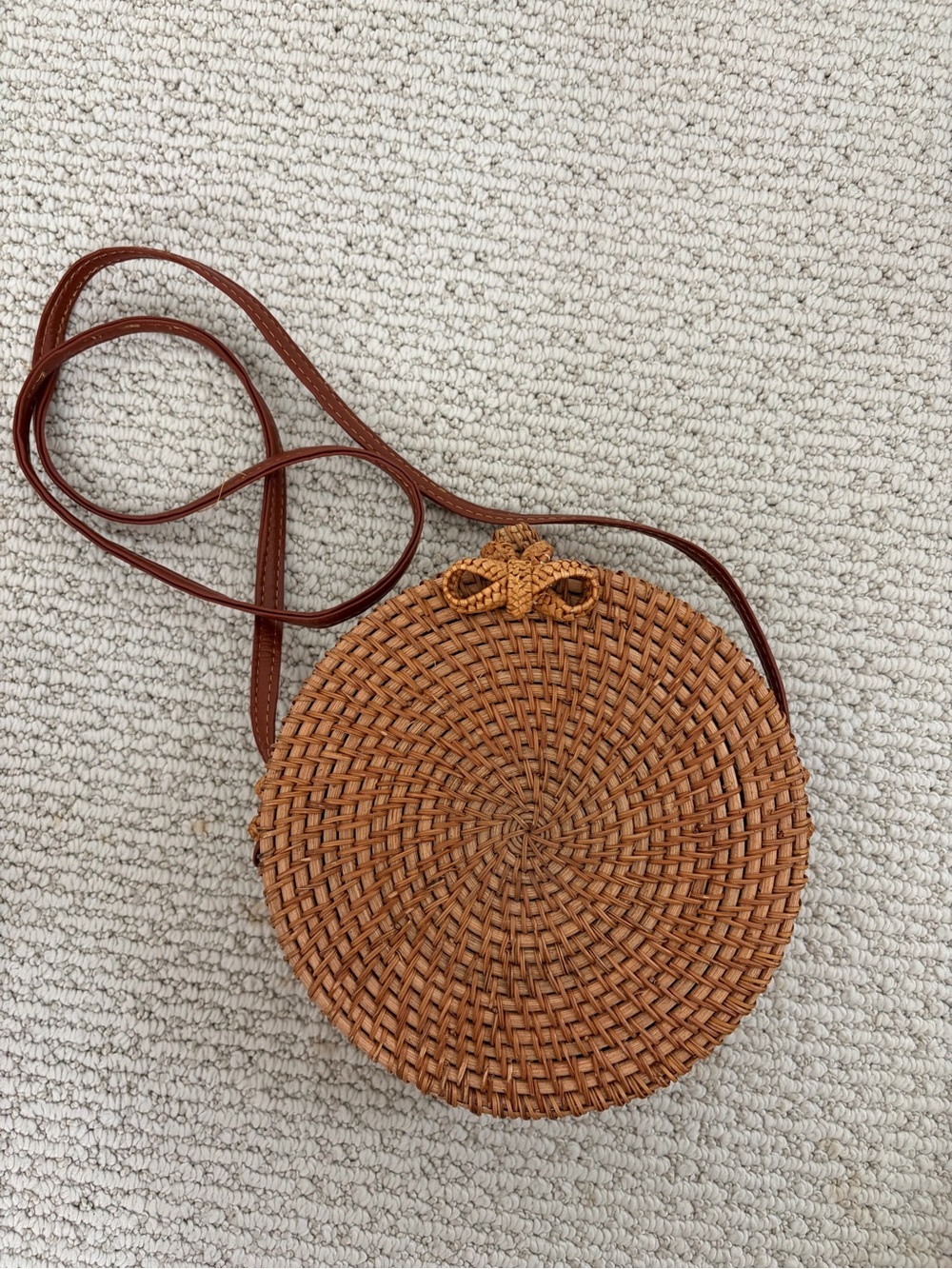Woven Round Crossbody Bag - Brown